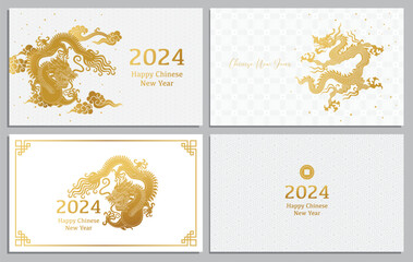 Chinese New year 2024 vector cards, posters, banners. Traditional Asian Dragon