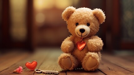 A teddy bear with a heart-shaped key, 