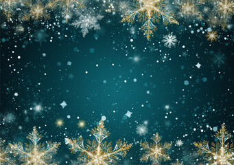 new year card with white snowflakes on a turquoise background