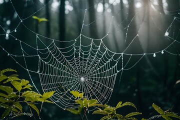 spider web with dew drops generated by AI technology	