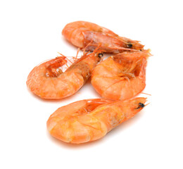 Cooked unshelled tiger shrimps isolated on white