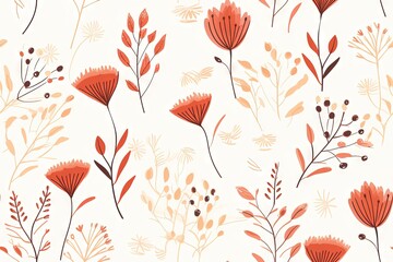 Abstract colorful autumn floral leaf, flowers seamless pattern wallpaper background. Generative AI, AI