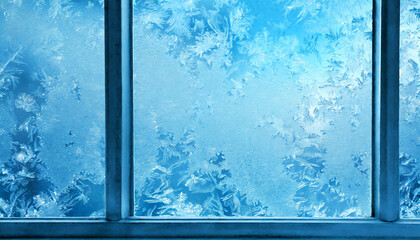 beautiful winter ice blue texture on window festive background