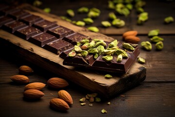 Chocolate bar with almond and pistachios