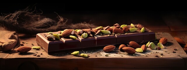 Chocolate bar with almond and pistachios