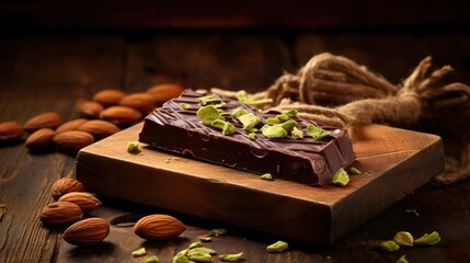 Chocolate bar with almond and pistachios