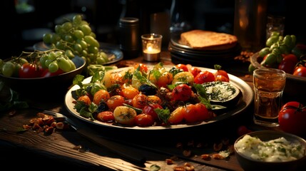 Fototapeta na wymiar Traditional Greek salad with tomatoes, feta cheese and olive