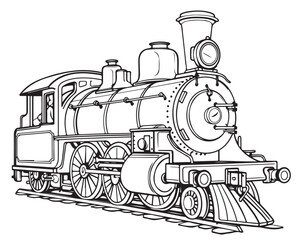 Steam locomotive retro hand drawn sketch Vector illustration ,Train transport