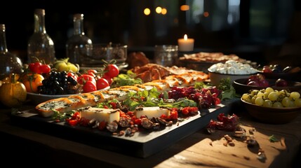 Appetizers table with variety of appetizers and antipasti 