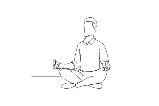 Man doing yoga for take normal life at work. Variation of icon work activity. Work life balance minimalist concept. Simple line.