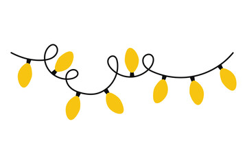 Christmas ornaments bright light garland. Flat design vector illustration. - obrazy, fototapety, plakaty