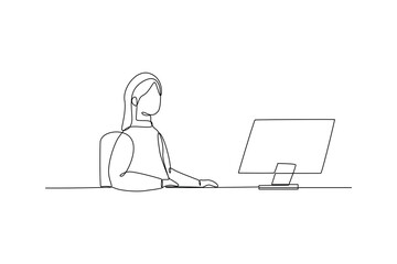 Young woman enyo at work. Variation of icon work activity. Work life balance minimalist concept. Simple line.