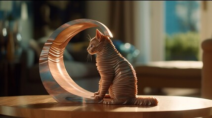 Mobius strip cat grumpy 3d printing model sculptures design image AI generated art - obrazy, fototapety, plakaty