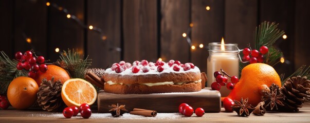 Minimalist christmas ingredients panorama in banner winter style.. Generative Ai.