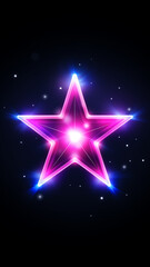 Neon rosa pink blauer Stern mit Lichteffekten auf dunklem Hintergrund mit Platz für Text. Hochformat. Hochkant. Generative Ai.