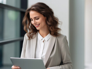 A young woman working on a laptop at a modern work office!