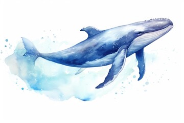 watercolor Whale Humpback whale. Big gray whale Blue whale - obrazy, fototapety, plakaty
