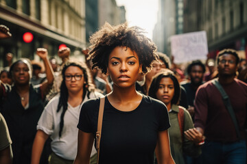 African American woman protesting. Black lives matter.  - obrazy, fototapety, plakaty