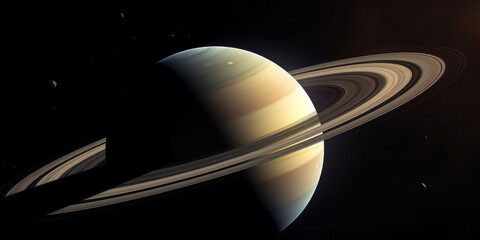 The planet Saturn over deep space. Generative AI.