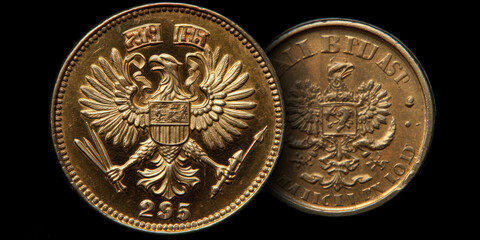 Russian coins isolated on black background. Generative AI. - obrazy, fototapety, plakaty