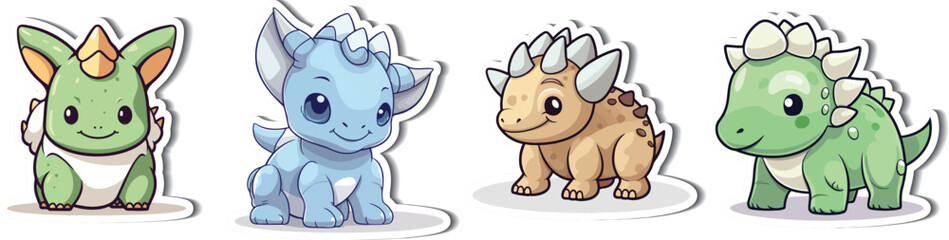 Colorful Triceratops Cartoon Icons in Vector. Get in a dino daze with our colorful Triceratops cartoon icons. Vector illustrations that add a playful touch to any design.