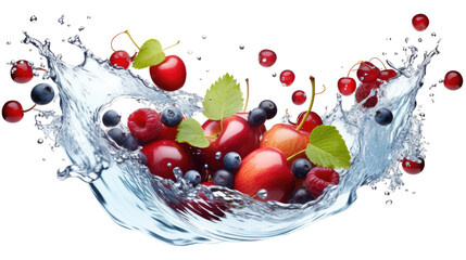 Fruit splashing water on a transparent or white background, png