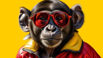 4K Image: Cute Little Black Monkey in Jacket and Sunglasses - Adorable Primate Fashion

