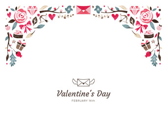 Fototapeta na wymiar バレンタインの水彩背景フレーム 手紙やプレゼントの飾り枠