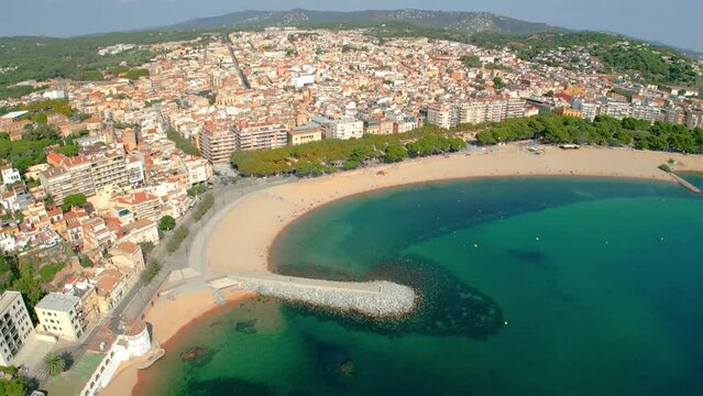  Sant Feliu de Guixols in costa brava aerial views spanish turistic touwn with the mediterranean sea blue transparent 