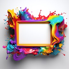 a colorful paint splashing around a picture frame