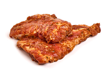 Spicy marinated ribs, BBQ, meat for grill, isolated on white background.