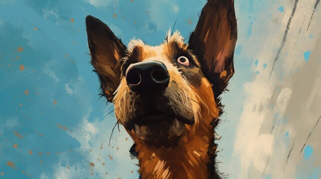 Neo expressionism cartoon shepherd dog head painting wallpaper image AI generated art
