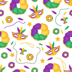Mardi Gras  seamless pattern.  King Cake