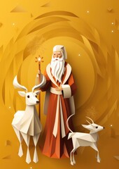 Fototapeta premium Perfect illustration of christmas greeting card, jesus christ with deer. Generative Ai.