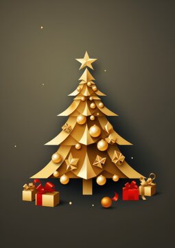 Perfect christmas greeting card of christmas tree with presents, illustration. Generative Ai.