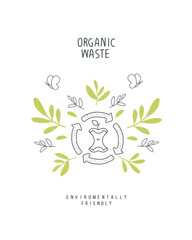 Fototapeta premium Vector illustration of Environmentally friendly planet concept. Sprout with green leaves and sign of organic waste. Think Green. Zero waste Concept.