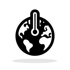 Globe icon. Black icon of Globe with thermometer on white background. - obrazy, fototapety, plakaty