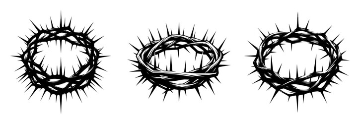 Religious symbols set. Abstract black crown of thorns on white background. - obrazy, fototapety, plakaty