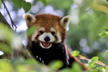 笑顔のレッサーパンダのアップ