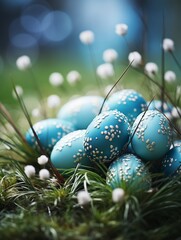 Colorful Easter Eggs on spring lights background