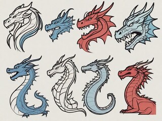 Dragons in one line: stylish vector design icons