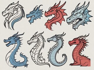 Fototapeta premium Dragons in one line: stylish vector design icons