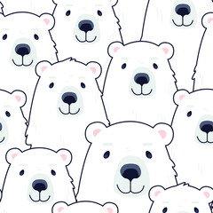 Cute polar bear. Seamless pattern with cartoon bear. Pattern for wrapping paper, wallpaper, fabric, design of children's rooms, notebooks, printing on wide formats