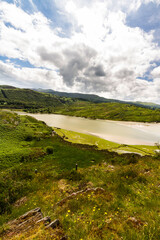 Banks of river in North Wales with tidal edge and pond wide angle, looking south east. - 679860122