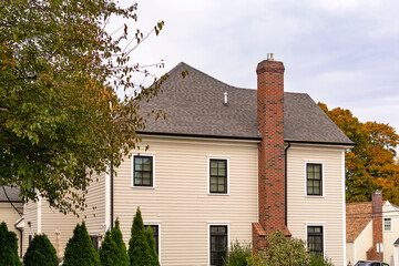 Fototapeta na wymiar New single-family house exterior view in Boston, Massachusetts, USA