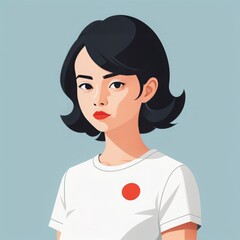 portrait of asian woman with white t - shirt. vector illustration. portrait of asian woman with