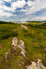 Eryri or Snowdonia heathland looking toward river estuary and Penrhyndeudraeth. - 679860396