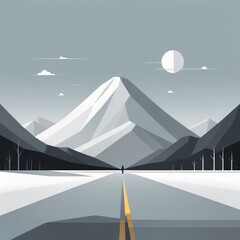 mountain in the winter. mountain in the winter. mountain road and mountain with moon, vector il - obrazy, fototapety, plakaty