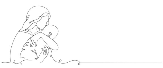Mother and son line art vector illustration, mothers day celebration background