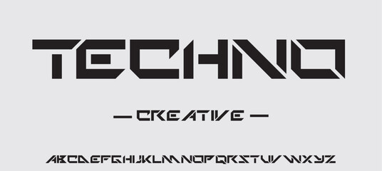 TECHNO  Modern Bold Font. Regular Italic Number Typography urban style alphabet fonts for fashion, sport, technology, Crypto, digital, movie, logo design, vector illustration